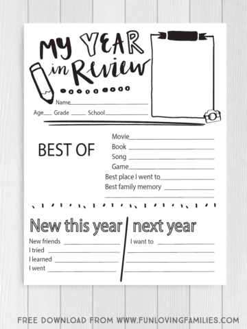 year in review printable questionnaire for kids