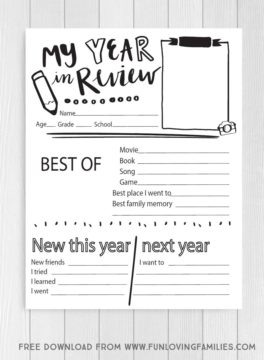 year in review printable questionnaire for kids