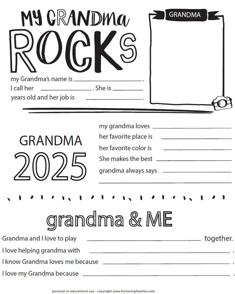 printable mother's day Grandma questionnaire and coloring sheet