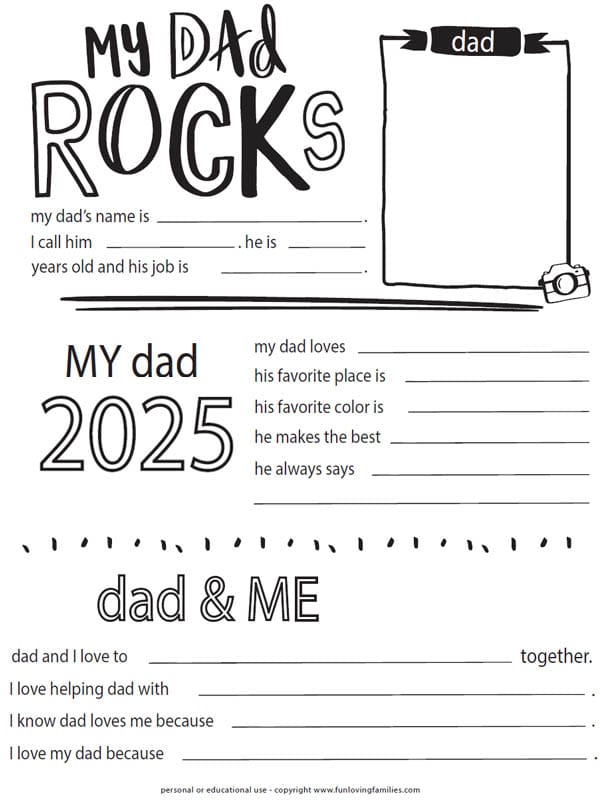 Father's day questionnaire printable