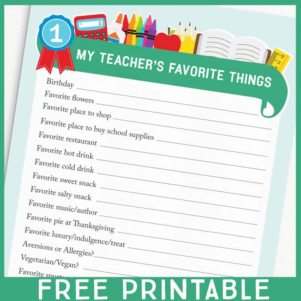 Teacher Favorite Things List Printable