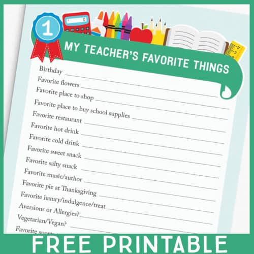 3 Teacher Favorite Things Printable Questionnaires for Teacher Gifts ...