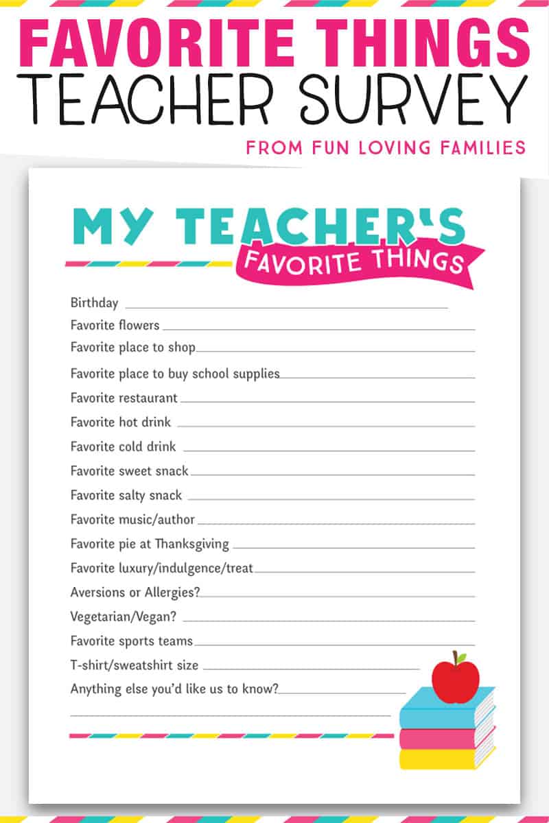 3 Teacher Favorite Things Printable Questionnaires for Teacher Gifts ...