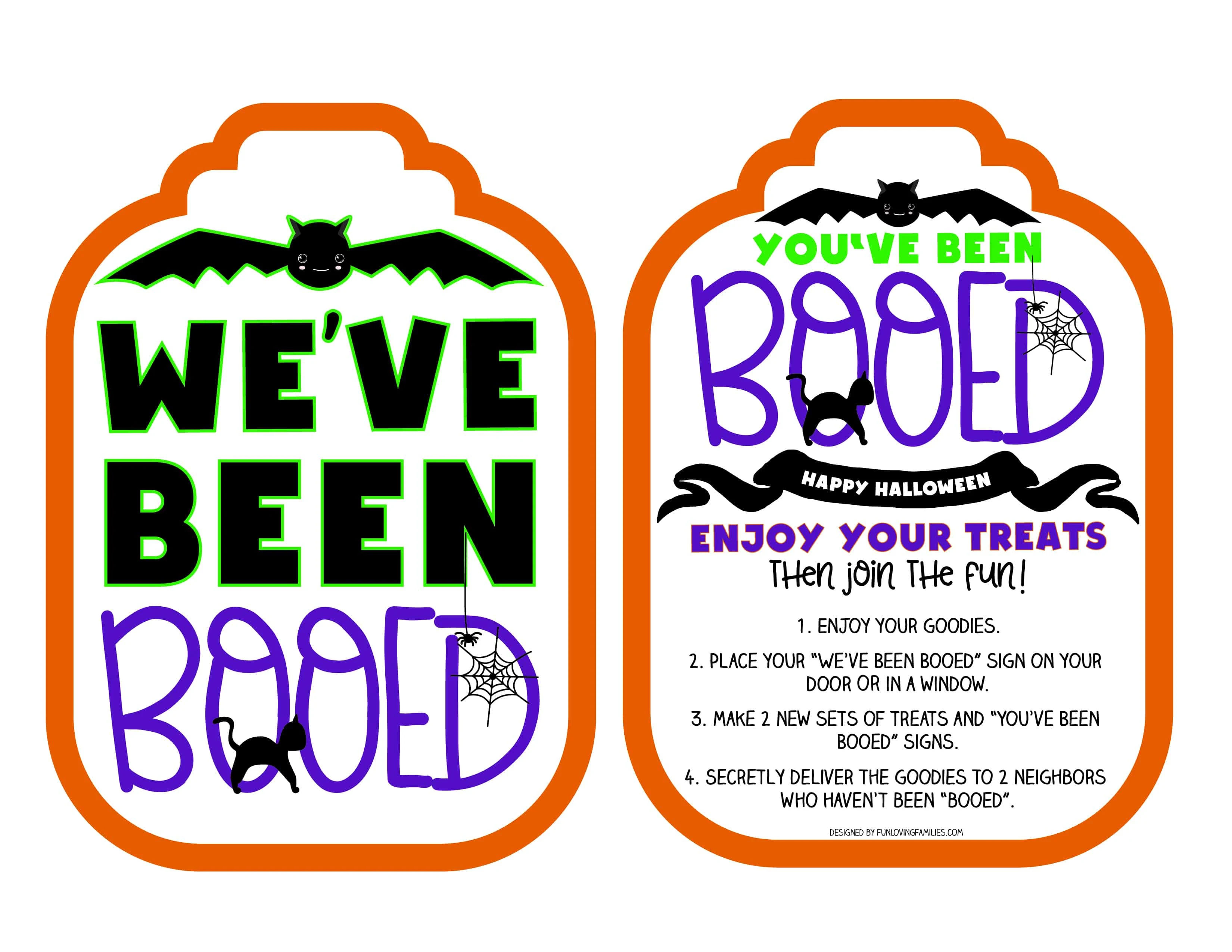"Boo" your neighbors with some fun Halloween goodies. Grab these free printable You've Been Booed signs and some candy, and spread Halloween cheer!