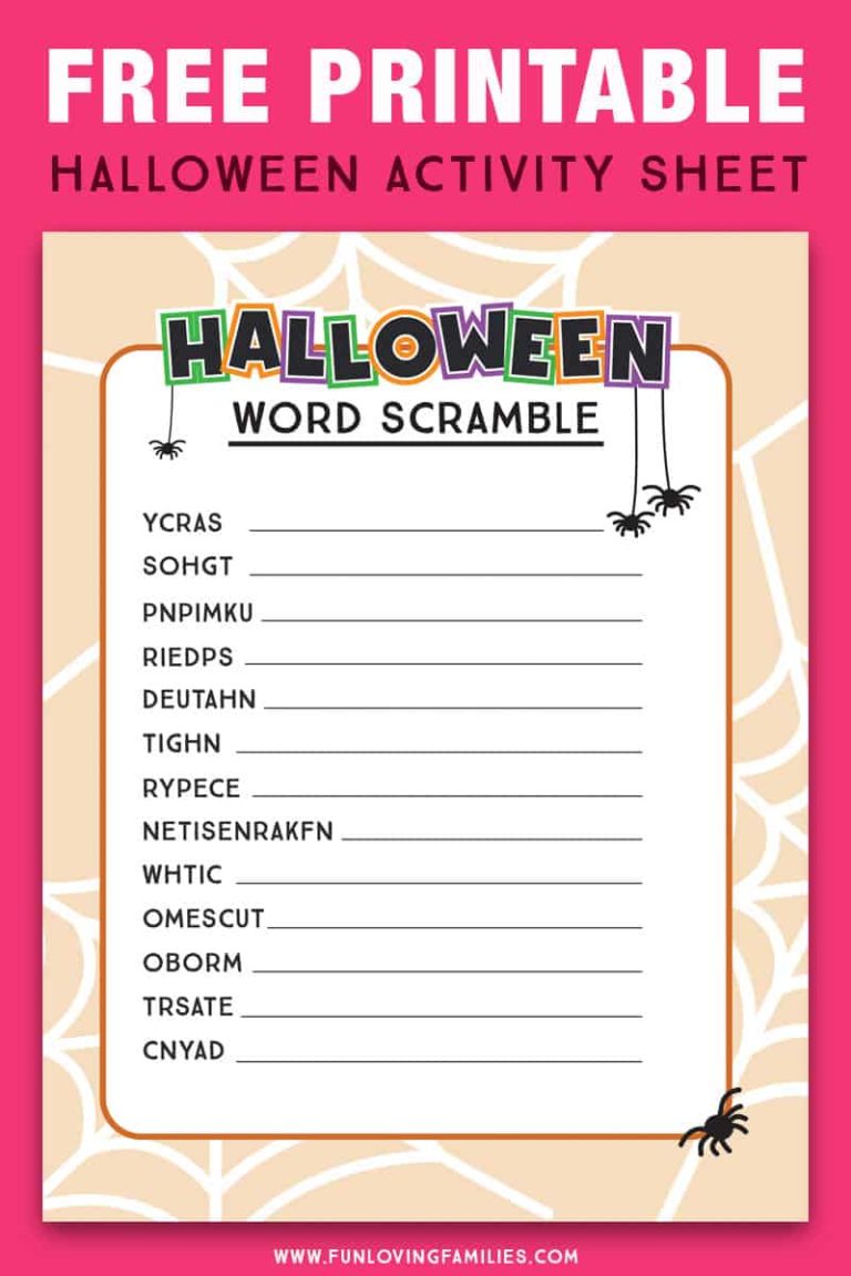 Halloween Word Scramble Activity Sheet - Fun Loving Families