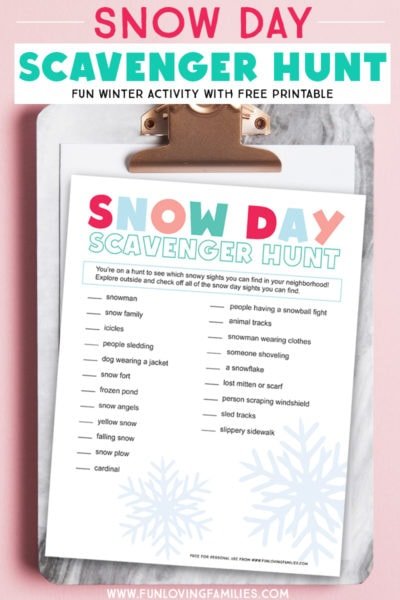 Snow Day Scavenger Hunt Activity with Printable - Fun Loving Families