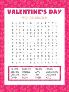 valentines day word search free printable