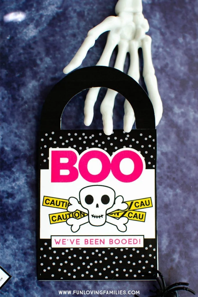 We've Been Booed door hanger free printable with cute skeleton.