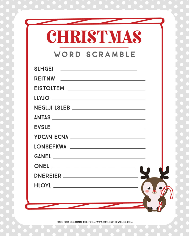 christmas word scramble printable