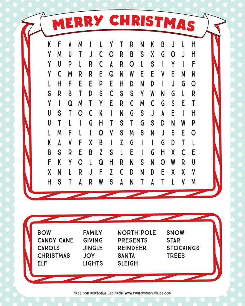 Printable Christmas Word Search - Fun Loving Families