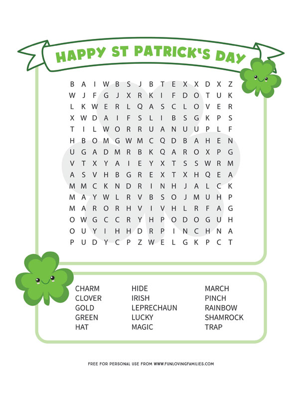 St. Patrick's Day Word Search Printable - Fun Loving Families