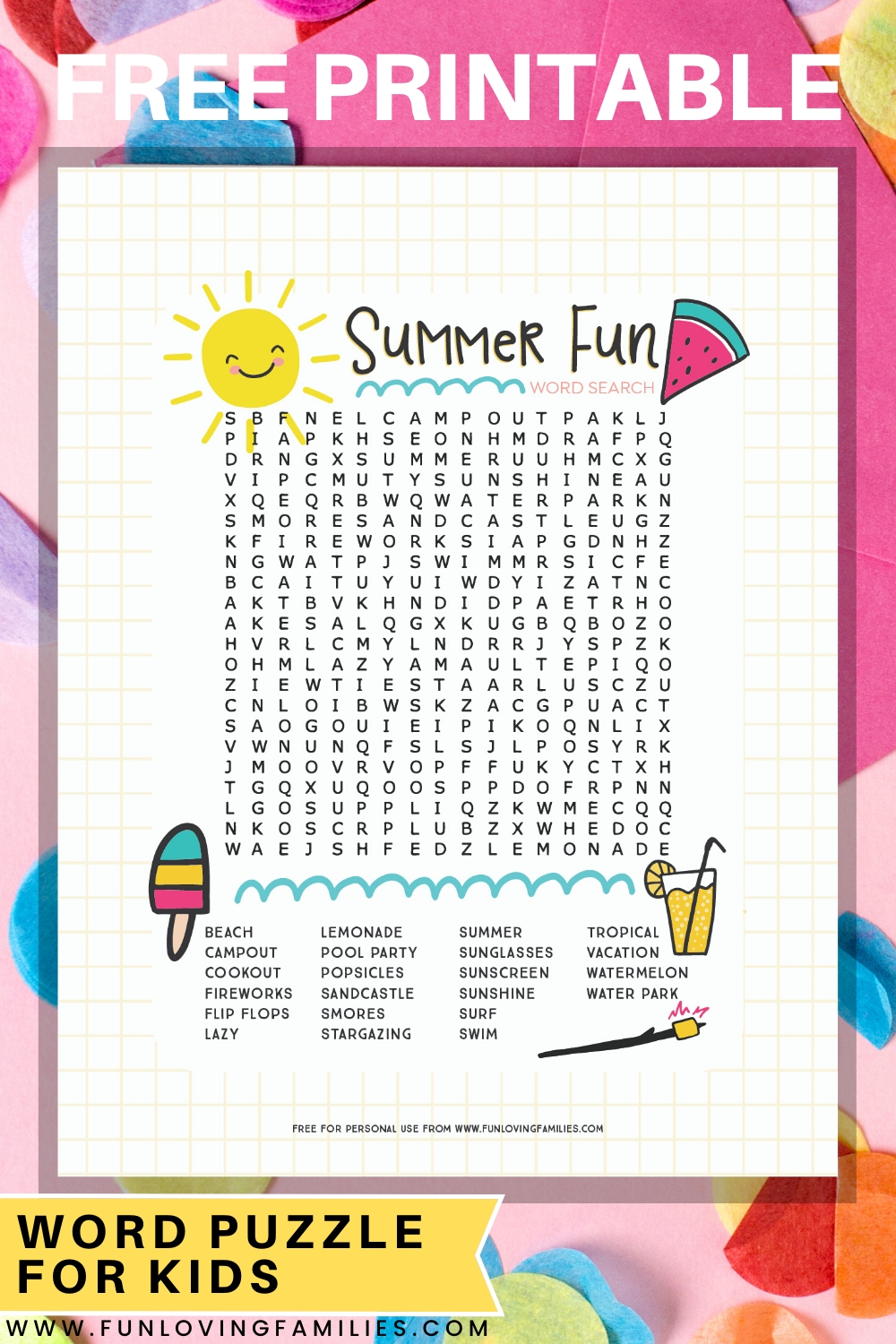Summer Word Search Free Printable 4th Grade