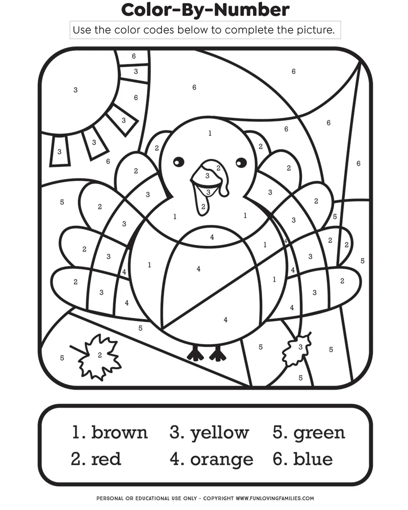 thanksgiving color by number