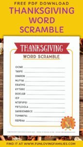 Thanksgiving Word Scramble: Printable Activity For Kids - Fun Loving 