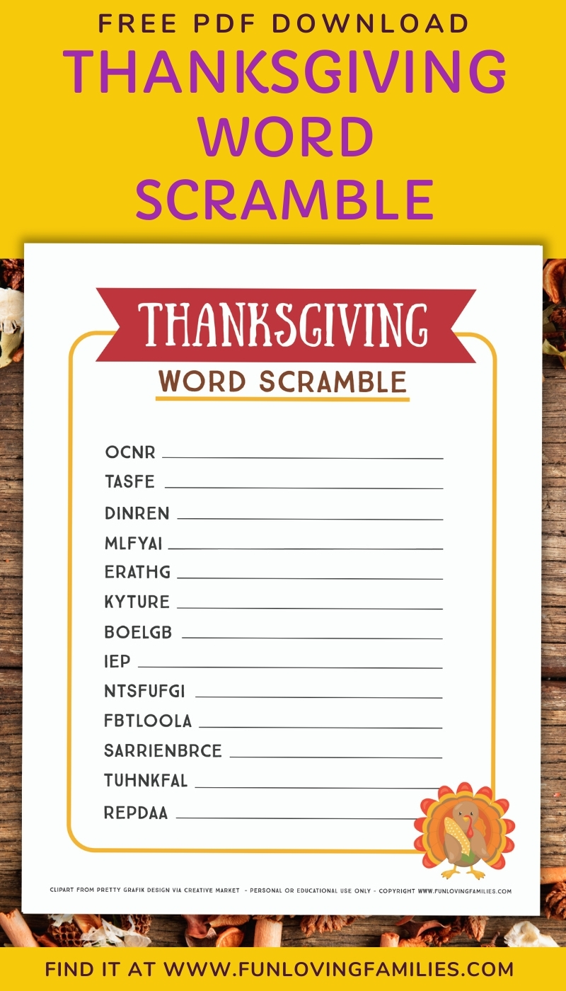 Thanksgiving Word Scramble: Printable Activity for Kids - Fun Loving ...