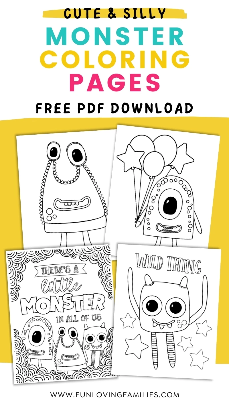Monster Coloring Pages: 4 Cute and Silly Monsters for Kids (Free ...