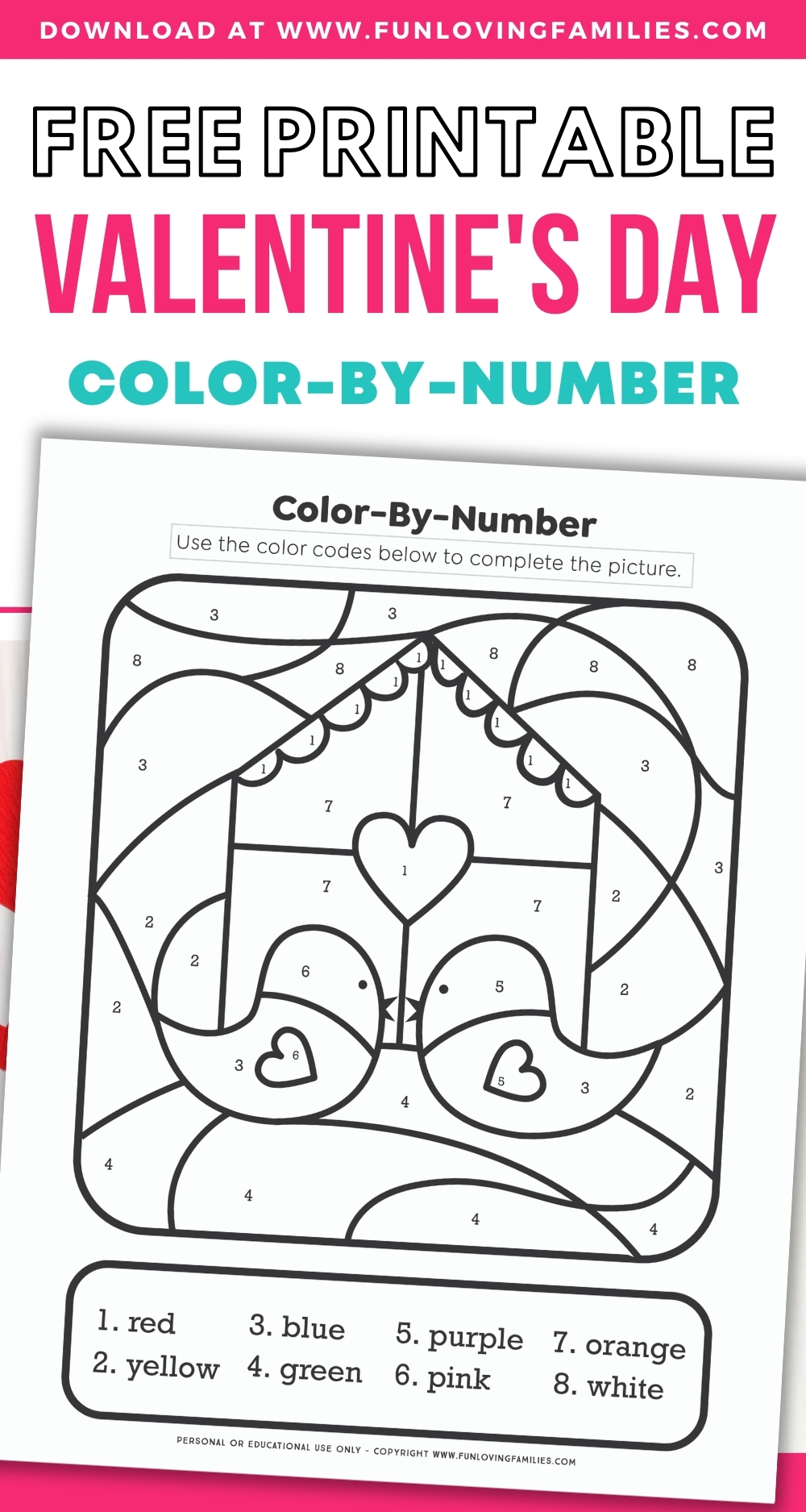 Valentine s Day Color By Number Free Printable PDF Fun Loving Families