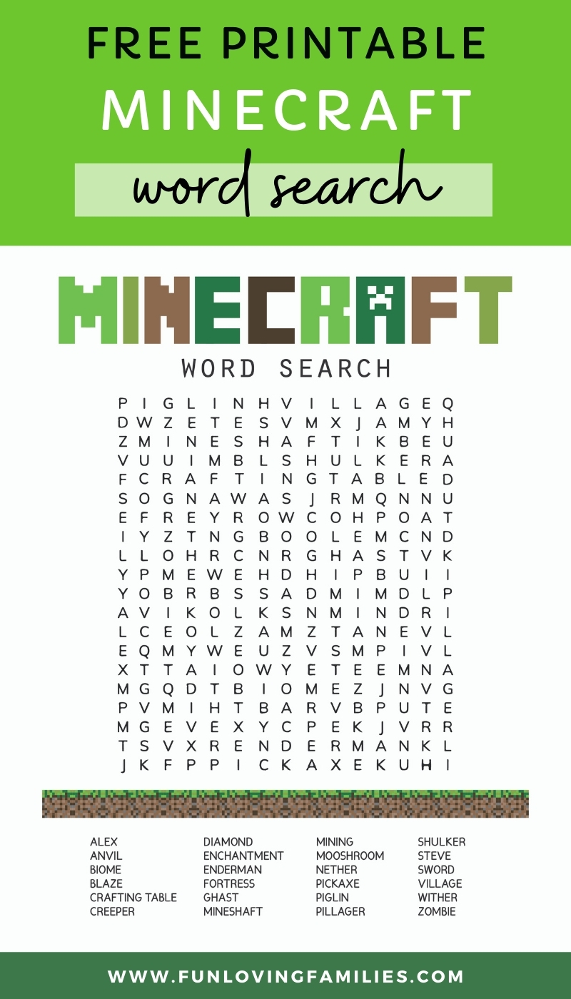 Minecraft Word Search Free Printable Download Puzzld Minecraft Word Search Wordmint