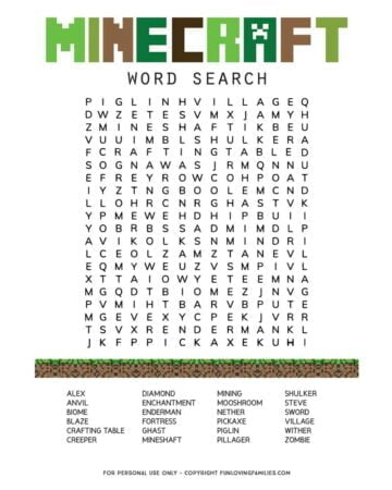 Minecraft Word Search - Fun Loving Families