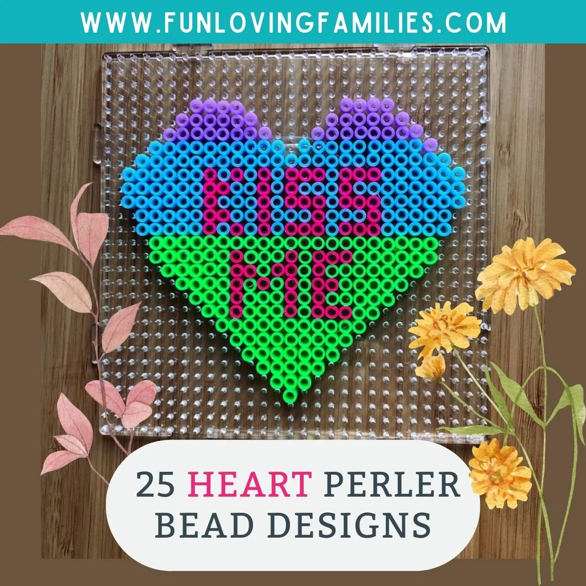 Colored Heart Perler Bead Keychain 