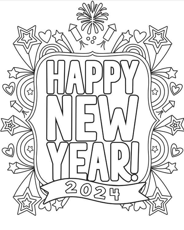 Happy New Year Coloring Pages for 2024 Fun Loving Families